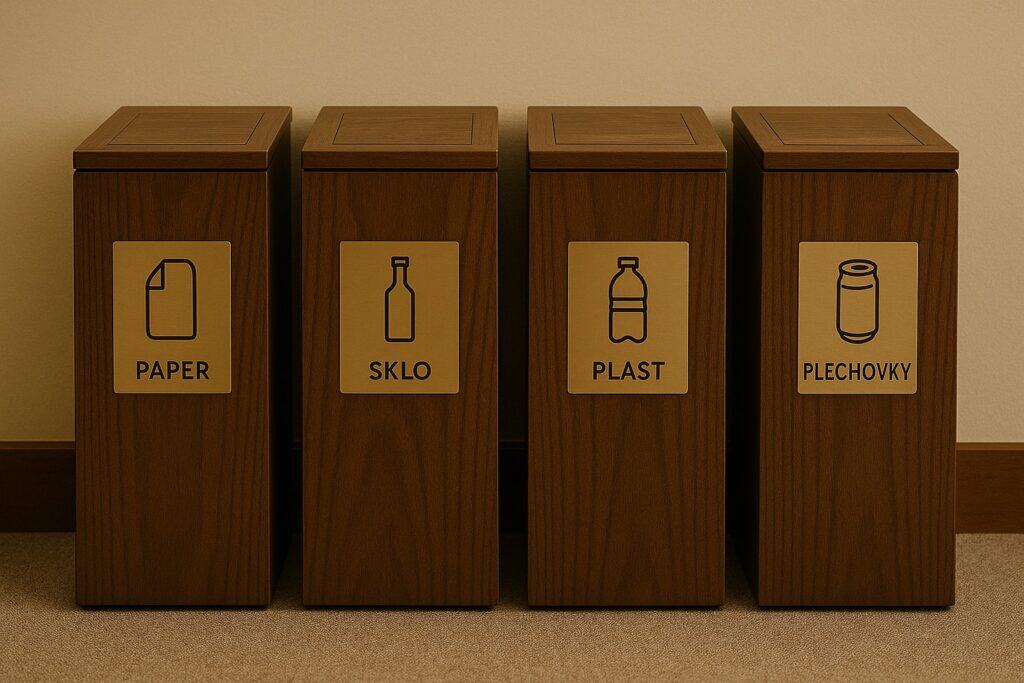 Zodpovedné nakladanie s odpadom, recyklačné koše v hoteli. 