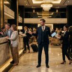 Ako zvládnuť chaos v hoteli a nezblázniť sa (Systém 70–20–10). Hotelový manažér rieši sťažnosti hostí a koordinuje tím počas rušnej situácie na recepcii v luxusnom hoteli